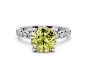 Solitaire Engagement Ring Setting for Fancy Yellow Round Cut Center with Shared-Prong Accents and Prong Head in Sterling Silver