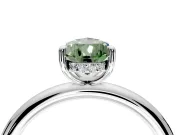 Hidden Halo Engagement Ring Setting for Fancy Green Pear-Shaped Center with Thin Rounded Band and Prong Head in Sterling Silver