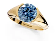 Tension Engagement Ring Setting for Fancy Blue Round Cut Center with Wide Tapered Band and Tension Head in Yellow Gold