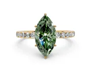 Solitaire Engagement Ring Setting for Fancy Green Marquise Center with Large Accent Band and Prong Head in Yellow Gold