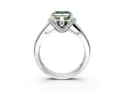Solitaire Engagement Ring Setting for Fancy Green Asscher Cut Center with Wide Band, Pave Collar and Prong Head in Platinum