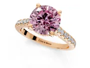Solitaire Engagement Ring Setting for Fancy Pink Round Cut Center with Widening Pave Band and Claw Prong Head in Rose Gold