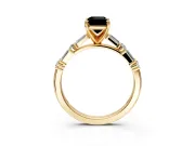 Baguette Engagement Ring Setting for Fancy Black Emerald Cut Center with Alternating Bar-Set Band and Prong Head in Yellow Gold