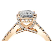 Solitaire Engagement Ring Setting for Radiant Cut Center with Widening Pave Band and Claw Prong Head in Rose Gold