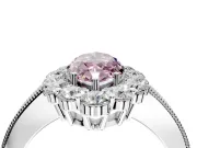 Halo Engagement Ring Setting for Fancy Pink Marquise Center with Milgrain Channel Band and Prong Head in White Gold