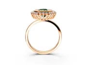 Halo Engagement Ring Setting for Fancy Green Radiant Cut Center with Milgrain Bezel Rim, Plain Band and Prong Head in Rose Gold