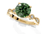 Solitaire Engagement Ring Setting for Fancy Green Round Cut Center with Milgrain Bezel Accents and Prong Head in Yellow Gold