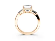 3 Stone Engagement Ring Setting for Asscher Cut Center with Baguette Accents and Prong Head in Rose Gold
