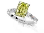 Baguette Engagement Ring Setting for Fancy Yellow Emerald Cut Center with Alternating Bar-Set Band and Prong Head in Sterling Silver
