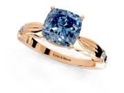 Solitaire Engagement Ring Setting for Fancy Blue Cushion Cut Center with Carved Leaf Shoulders and Prong Head in Rose Gold