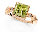 Milgrain Bezel Engagement Ring Setting for Fancy Yellow Princess Cut Center with Marquise Stations and Bezel Head in Rose Gold