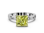 Solitaire Engagement Ring Setting for Fancy Yellow Princess Cut Center with Channel Baguette Band and Prong Head in Sterling Silver