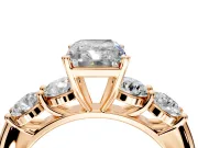 5 Stone Engagement Ring Setting for Radiant Cut Center with Graduated Accents and Prong Head in Rose Gold