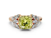 Leaf Cluster Engagement Ring Setting for Fancy Yellow Cushion Cut Center with Marquise Accents and Prong Head in Rose Gold