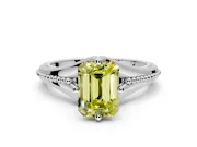 Solitaire Engagement Ring Setting for Fancy Yellow Emerald Cut Center with Milgrain Cathedral Band and Prong Head in Platinum