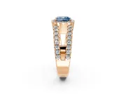 Halo Engagement Ring Setting for Fancy Blue Cushion Cut Center with Wide-Open Pave Split Shank and Prong Head in Rose Gold