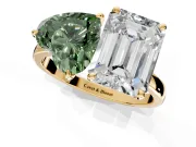 Fancy Green Heart-Shaped and Emerald Cut Lab-Grown Diamond Toi et Moi Engagement Ring with Prong-Set Stones in Yellow Gold