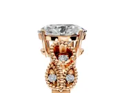 Leaf Engagement Ring Setting for Oval Center with Milgrain Accent Band and Prong Head in Rose Gold