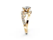 Solitaire Engagement Ring Setting for Oval Center with Pave Bypass Twist Band and Prong Head in Yellow Gold