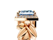 Halo Engagement Ring Setting for Fancy Blue Princess Cut Center with Floral Band and Prong Head in Rose Gold