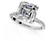 Solitaire Engagement Ring Setting for Asscher Cut Center with Pave Accents and Prong Head in Sterling Silver