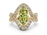 Halo Engagement Ring Setting for Fancy Yellow Marquise Center with Pave Infinity Twist Band and Prong Head in Yellow Gold