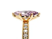 Milgrain Pave Engagement Ring Setting for Fancy Pink Marquise Center with Accent Band and Prong Head in Yellow Gold