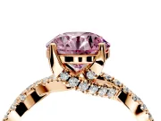 Solitaire Engagement Ring Setting for Fancy Pink Round Cut Center with Narrow Twist Pave Band and Prong Head in Rose Gold
