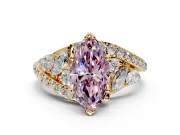 Halo Engagement Ring Setting for Fancy Pink Marquise Center with Marquise and Pave Bypass Band and Prong Head in Yellow Gold