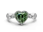 Vintage Station Engagement Ring Setting for Fancy Green Heart-Shaped Center with Accents and Prong Head in Platinum