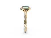 Halo Engagement Ring Setting for Fancy Green Asscher Cut Center with Pave and Plain Twist Band and Prong Head in Yellow Gold