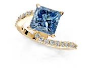 Solitaire Engagement Ring Setting for Fancy Blue Princess Cut Center with Pave Bypass Swirl Band and Prong Head in Yellow Gold