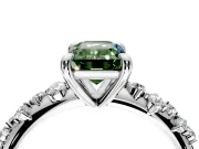 Solitaire Engagement Ring Setting for Fancy Green Emerald Cut Center with Trailing Leaf Accent Band and Prong Head in Platinum