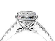 Solitaire Engagement Ring Setting for Princess Cut Center with Pave Split Shank and Prong Head in White Gold