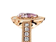 Milgrain Halo Engagement Ring Setting for Fancy Pink Pear-Shaped Center with Pave Band and Prong Head in Rose Gold