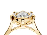 Single Halo Engagement Ring Setting for Marquise Center with Corner Claws, Plain Band and Prong Head in Yellow Gold