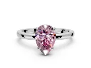 Solitaire Engagement Ring Setting for Fancy Pink Pear-Shaped Center with Fine Wire Band and Prong Head in White Gold