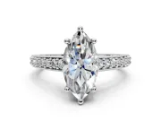 Solitaire Engagement Ring Setting for Marquise Center with Pave Cathedral Band and Prong Head in White Gold