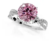Solitaire Engagement Ring Setting for Fancy Pink Round Cut Center with Narrow Twist Pave Band and Prong Head in Platinum