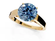 Solitaire Engagement Ring Setting for Fancy Blue Round Cut Center with Tapered Split Shoulders and Prong Head in Yellow Gold
