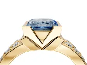 Bezel Engagement Ring Setting for Fancy Blue Princess Cut Center with Wide Channel-Set Band and Bezel Head in Yellow Gold
