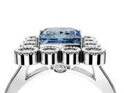 Cluster Halo Engagement Ring Setting for Fancy Blue Princess Cut Center with Milgrain Bezel Accents and Prong Head in Platinum