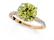 Solitaire Engagement Ring Setting for Fancy Yellow Round Cut Center with Pave Accents and Prong Head in Rose Gold