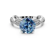 Solitaire Engagement Ring Setting for Fancy Blue Round Cut Center with Marquise Panel Band and Prong Head in Sterling Silver