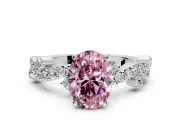 Solitaire Engagement Ring Setting for Fancy Pink Oval Center with Bar-Station Pave Twist and Prong Head in White Gold