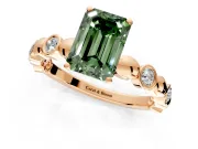 Solitaire Engagement Ring Setting for Fancy Green Emerald Cut Center with Beaded Bezel Station Band and Prong Head in Rose Gold