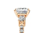 3 Stone Engagement Ring Setting for Princess Cut Center with Round Cut Side Accents and Prong Head in Rose Gold