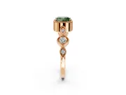 Vintage Station Engagement Ring Setting for Fancy Green Cushion Cut Center with Accents and Prong Head in Rose Gold