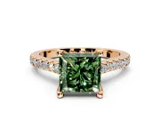 Solitaire Engagement Ring Setting for Fancy Green Princess Cut Center with Widening Pave Band and Claw Prong Head in Rose Gold