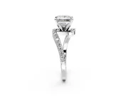Solitaire Engagement Ring Setting for Princess Cut Center with Pave Bypass Swirl Band and Prong Head in Sterling Silver